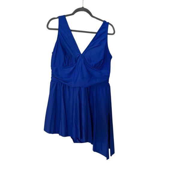 Torrid Royal Blue Asymmetrical Hem One Piece Swimsuit Plus Size 2 Ruched - Picture 2 of 5